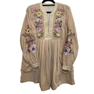 Free People Mia Velvet Embroidered Mini Dress Size M Floral Fall Winter Festival